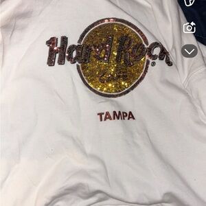 Hard Rock Tampa White Sweatshirt with Gold Logo